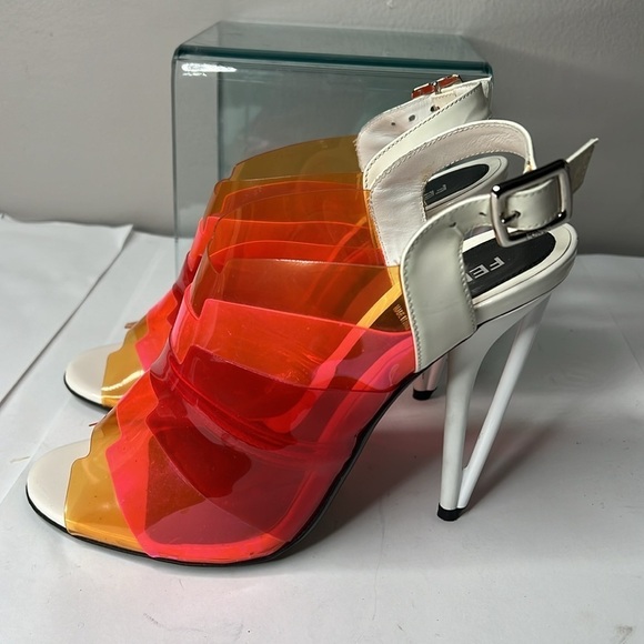 Fendi Sz 38 Multicolor Colorblock PVC Peep Toe Geometric Heels Sandals Shoes - Picture 6 of 11